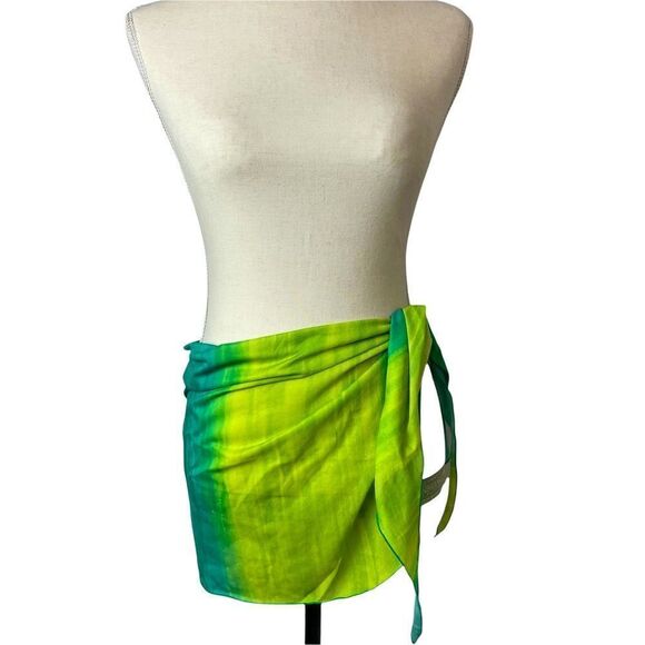 Green Tie Dye Swimsuit Cover Up Tie Up Skirt one size - Picture 1 of 7